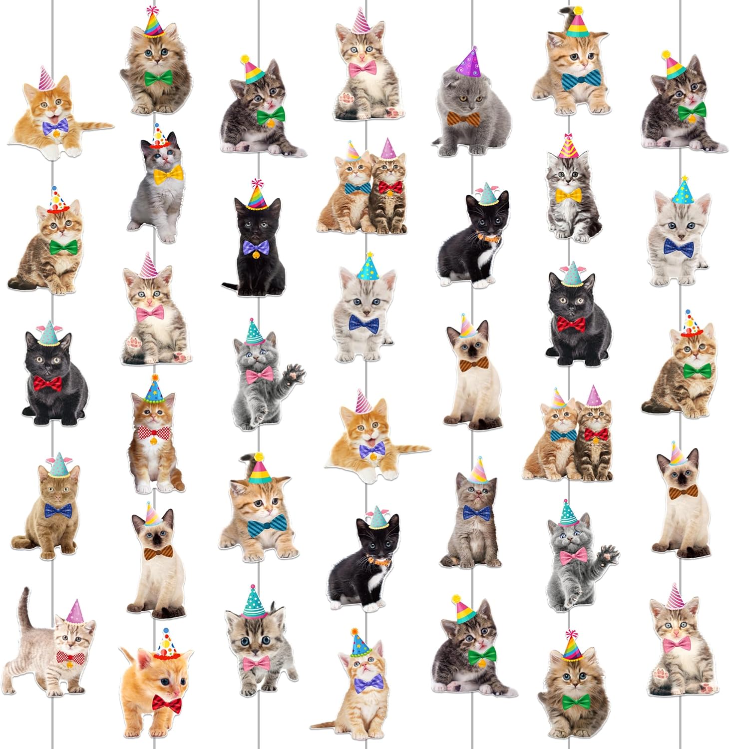 Cat Theme Garlands Kitten Birthday Party Decorations 8PCS Pet Cat Hanging Paper Garland Banners Kitten Ceiling Decor for Kitties Birthday Party Baby Shower Favor Supplies