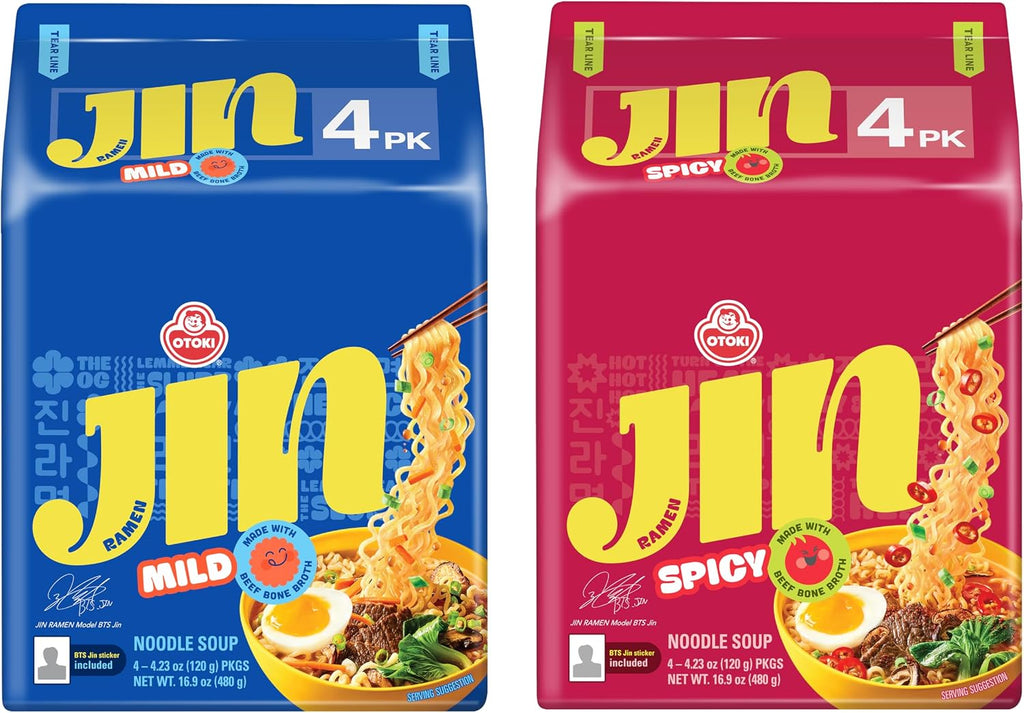 OTOKI Jin Ramen Mild Flavor, Authentic Korean Instant Noodles, Genuine Korean Ramen Soup Mix, Savory & Rich Quick & Easy Meal 4.23oz, Multi Pack (PACK OF 8, MILD & SPICY)