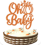 1 Pack Oh Baby Pumpkin Cake Topper Glitter Pumpkin Fall Harvest Cake Pick for Thanksgiving Baby Shower Kids Birthday Party Autumn Theme Party Cupcake Decoration Supplies Gold
