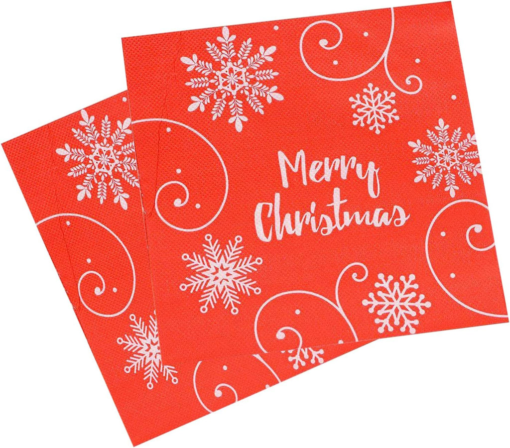 Trimming Shop Christmas Disposable Napkins with Snowflakes Design 2 Ply Paper 33cm x 33cm Cocktail Napkins for New Year Winter Dinner Party Supplies Decoration Pack of 20
