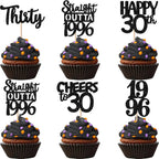 30PCS Black 30th Birthday Cupcake Toppers Glitter Thirty Happy 30th Straight Outta 1996 Cupcake Picks for Cheers to 30 Years 30th Birthday Wedding Anniversary Party Decoration Supplies