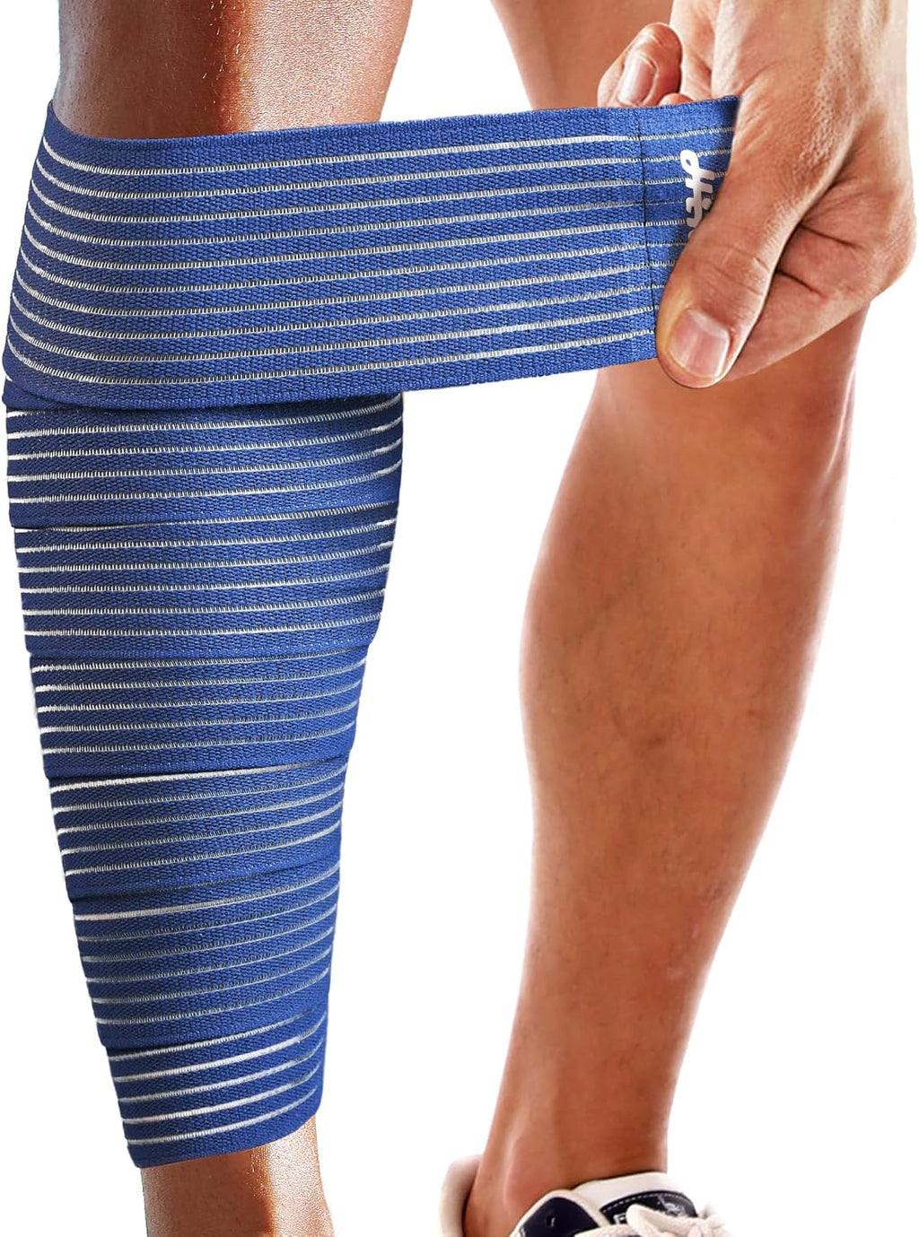 HiRui Calf Compression Wraps, 71" Adjustable Elastic Bandage Sleeves, Lower Leg Calf Support for Men & Women, Shin Splints Relief, Varicose Veins, Fitness, Running, Basketball, Soccer (1, Navy Blue)