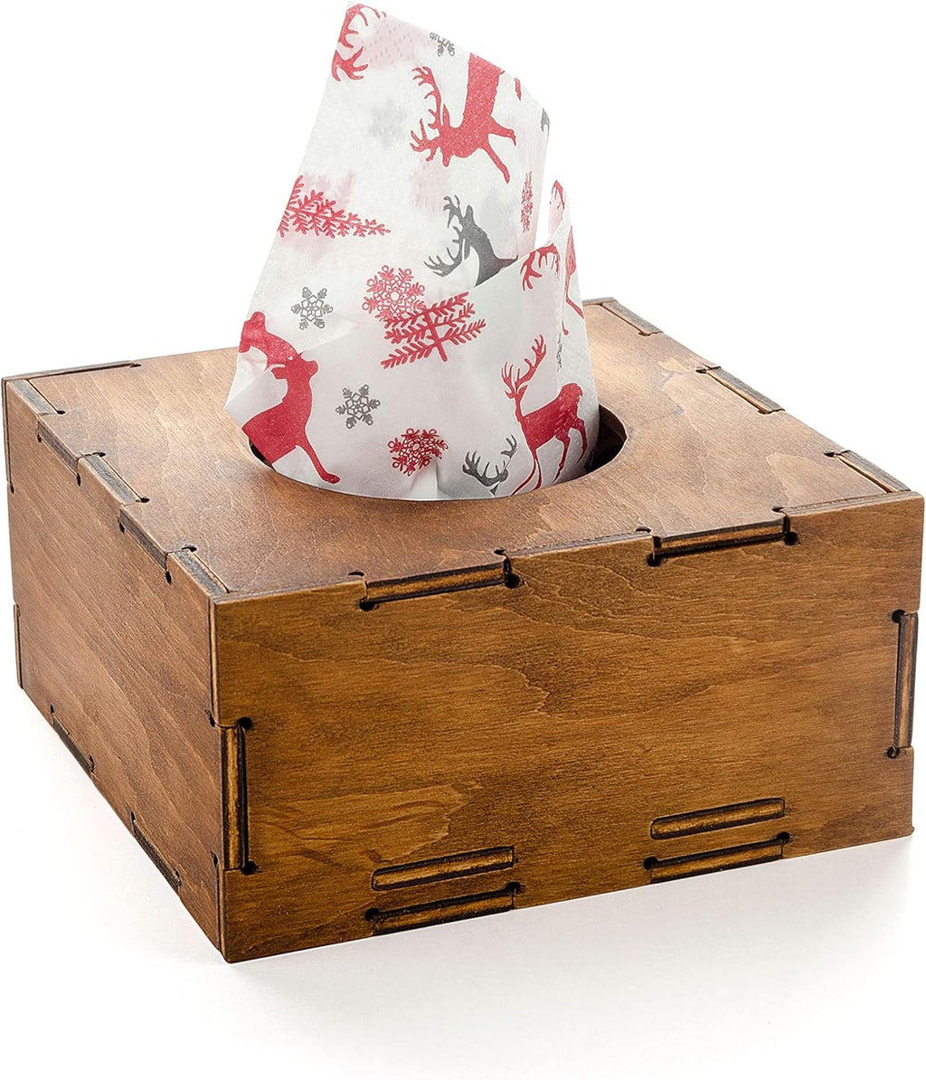 Wooden Tissue Paper Napkin Square Box Cover Storage Brown Decorative Holder Baby Wipes Dispenser Decor Case Container with Slide-Out bottom panel for Kitchen Living Room Office Restaurant Bar