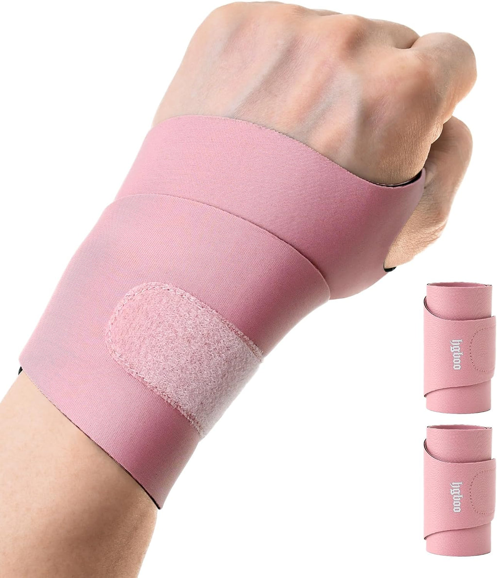 2 Pack Thin Compression Wrist Brace for Men & Women, Adjustable Elastic Wrist Support for Carpal Tunnel Arthritis Tendonitis Sports Pain Relief, Soft & Comfortable Day/Night Wrist Wraps (Pink)