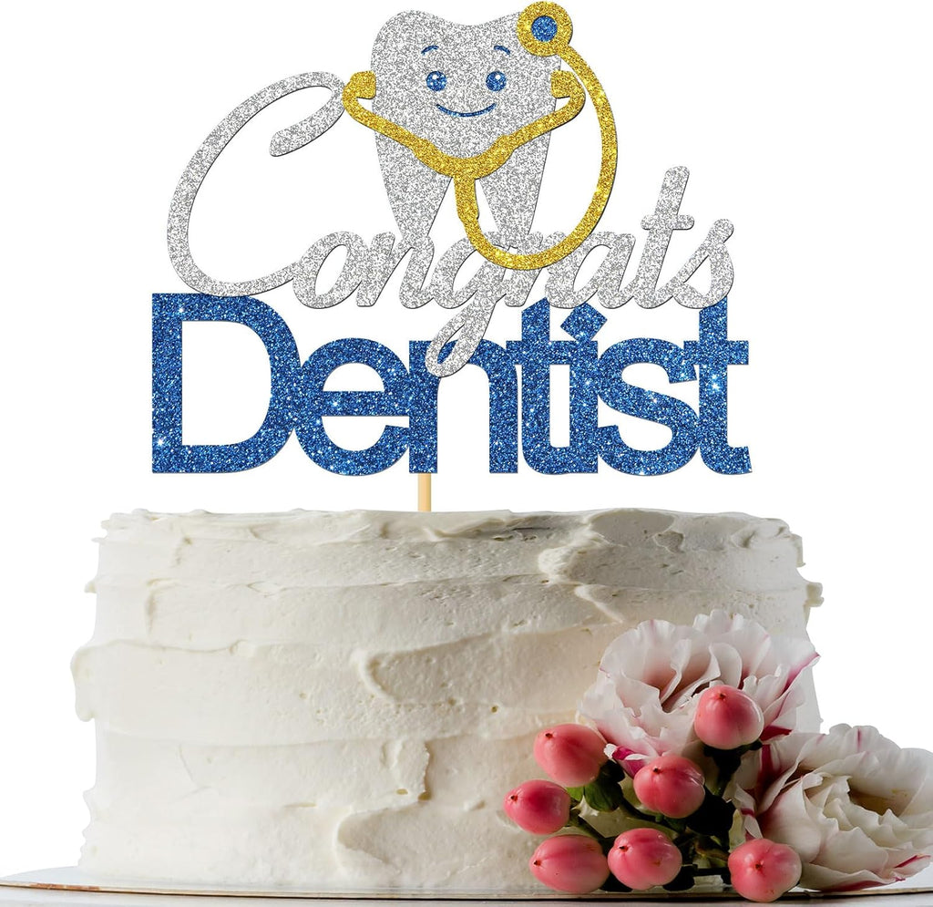 Congrats Dentist Cake Topper Congrats Doctor Grad Cake Decor Holy Molar You Did It It's Dr Medical School Graduation Party Decor Supplies Silver & Blue Glitter