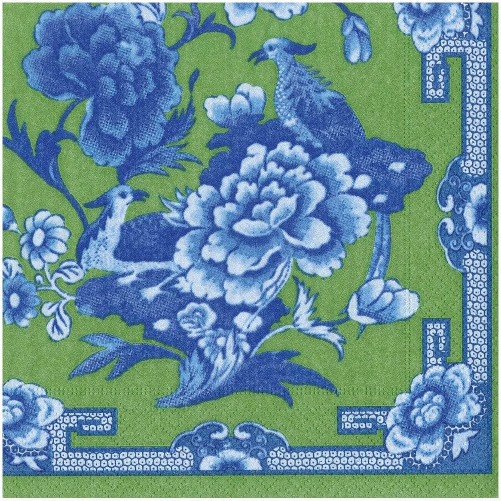 Caspari Green And Blue Plate Dinner Napkins - 20 Per Package