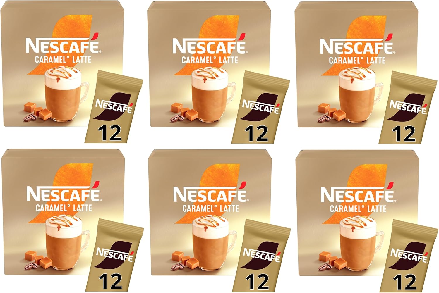 NESCAFÉ Caramel Latte x12 Instant Coffee Sachets (Pack of 6, Total 72 Sachets)