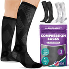 BraceAbility Knee High Compression Socks 20-30 mmHg - Support Socks for Women, Men, Circulation, Pregnancy, Running, Post Surgery, Varicose Veins, Diabetic Foot Pain - 1 Pair Closed Toe (M - Black)