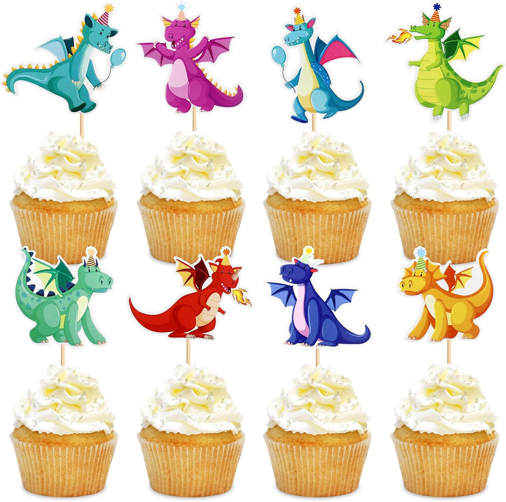 Ercadio 24 Pack Dragon Cupcake Toppers Lovely Dragon Cake Picks Lovely Dragon Cupcake Topper Dragon Cupcake Toppers Picks for Dragon Themed Party Kids Birthday Party Decor Supplies