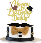 Rsstarxi 1 Pack Happy Birthday Daddy Cake Topper Gold Glitter Best Dad Happy Father's Day Cake Pick for Dad Birthday Happy Father's Day Party Cake Decorations Supplies