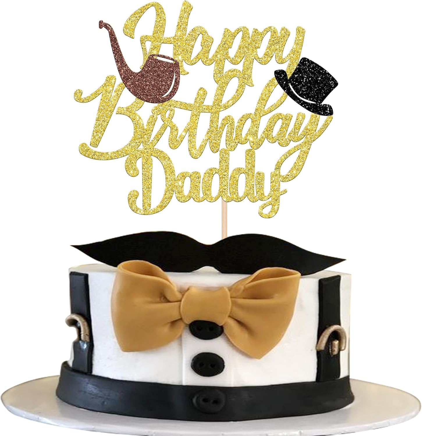 Rsstarxi 1 Pack Happy Birthday Daddy Cake Topper Gold Glitter Best Dad Happy Father's Day Cake Pick for Dad Birthday Happy Father's Day Party Cake Decorations Supplies