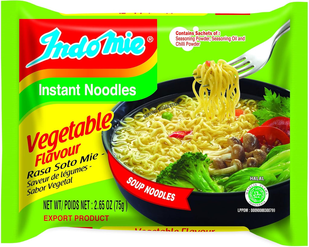 Indomie Instant Noodle Soup Vegetable Flavour, Vegetable, 79.5 Ounce(Pack of30)