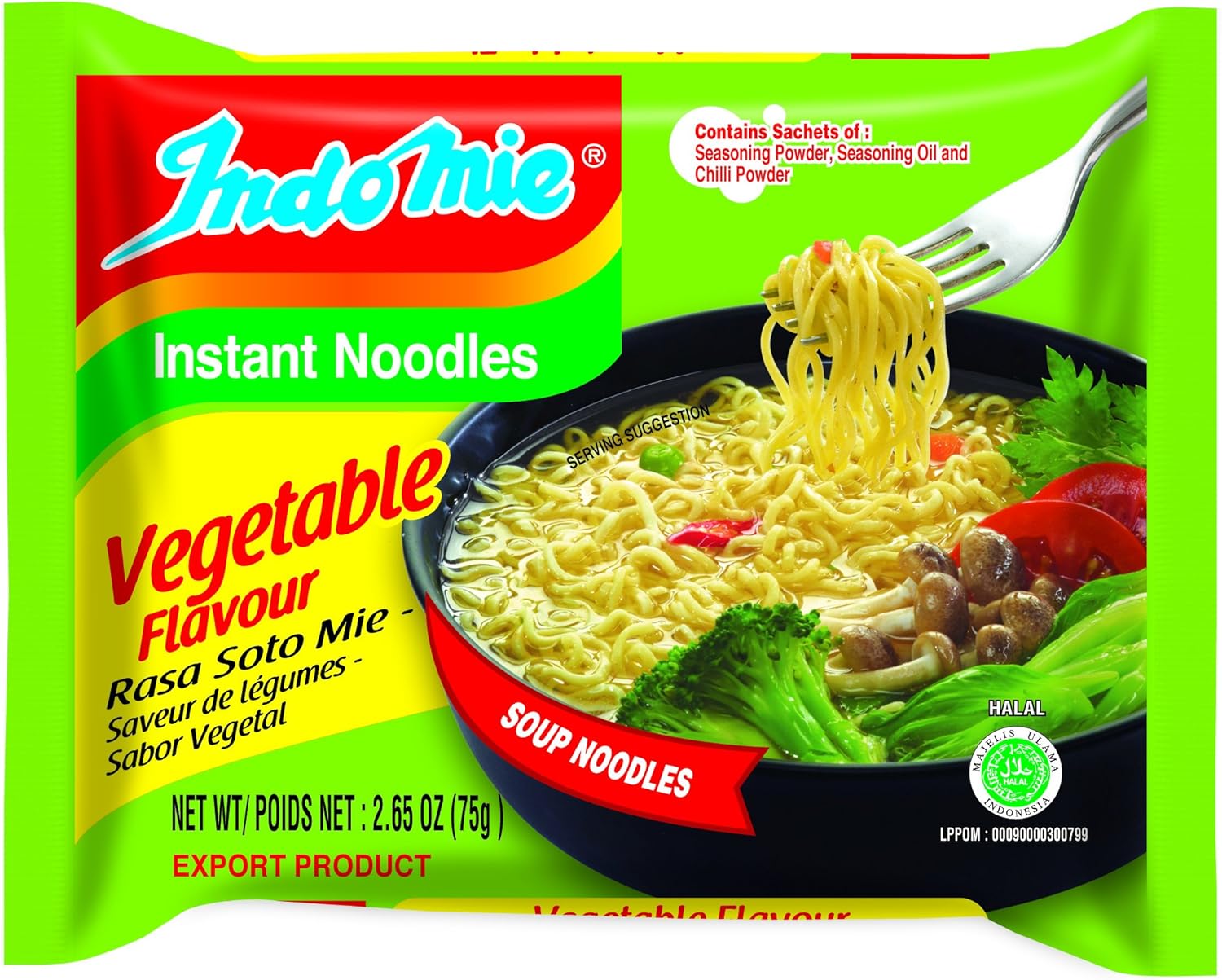 Indomie Instant Noodle Soup Vegetable Flavour, Vegetable, 79.5 Ounce(Pack of30)