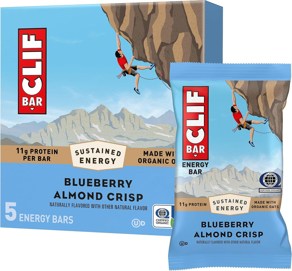 CLIF BAR - Energy Protein Bars - Blueberry Almond Crisp - Made with Organic Oats - Energy Bars - Non-GMO - (5 Pack)