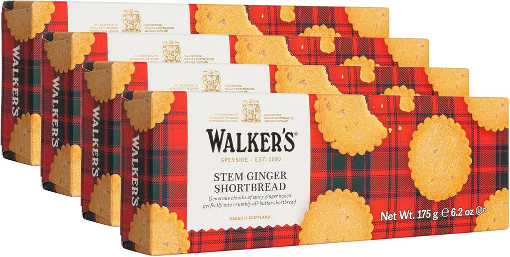 Walker's Shortbread Stem Ginger Cookies, Pure Butter Shortbread Cookies, 6.2 Oz Box (Pack of 4)