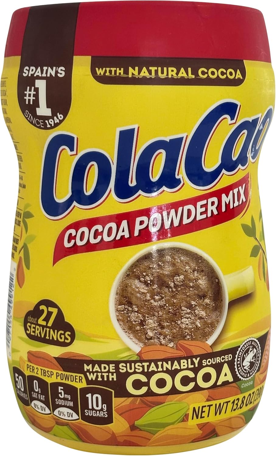Cola Cao Cocoa Powder Mix 13.8 oz (390 g) per unit 1 PACK. Colacao chocolate drink mix. Colacao original España. Natural Cocoa with no additives. About 27 servings per unit. (1)