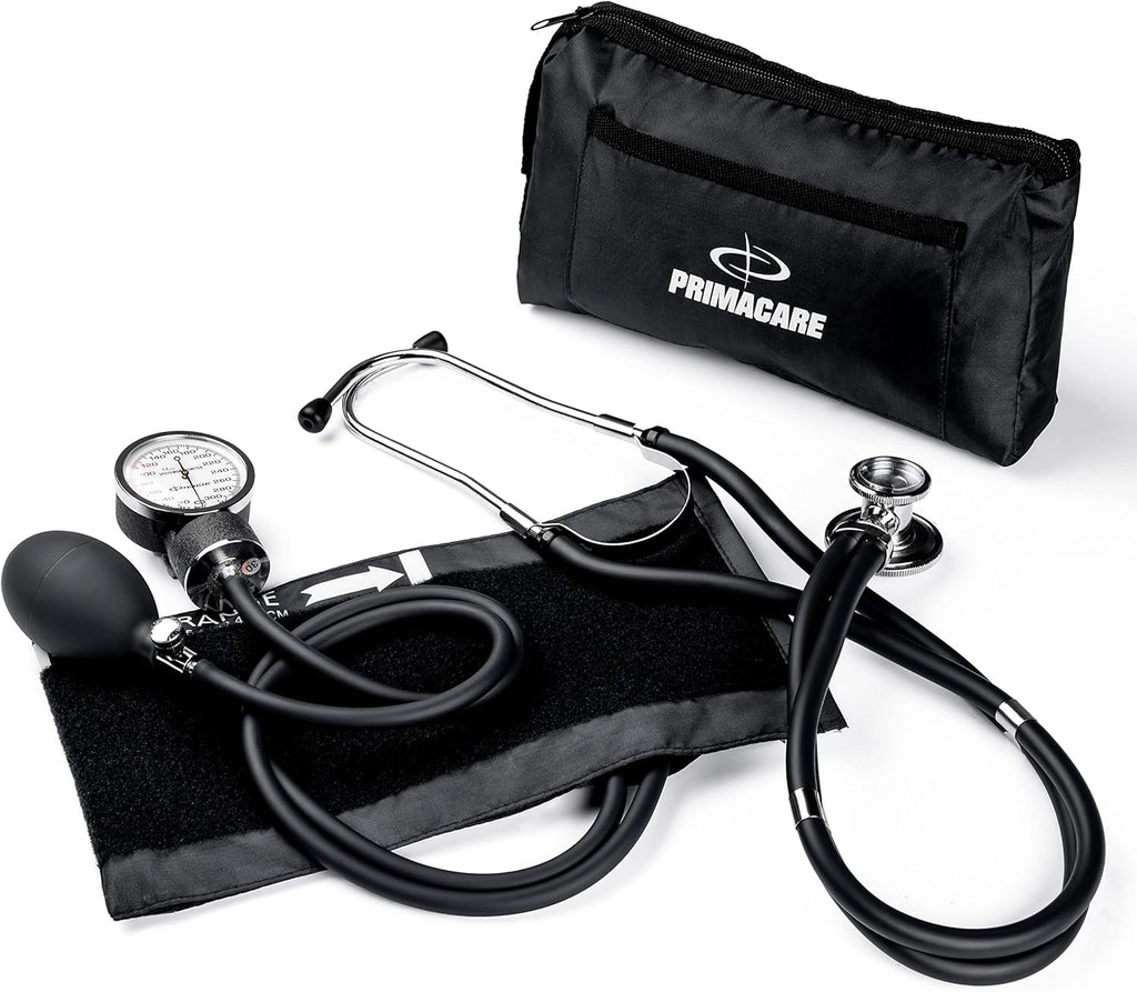 Primacare DS-9181-BK Professional Aneroid Sphygmomanometer and Sprague Rappaport Stethoscope, Manual Blood Pressure Kit with Cuff and Carrying Case, Black