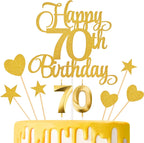 70th Birthday Cake Decorations, 70th Birthday Candles Cake Numeral Candles and Glitter Happy 70th Birthday Cake Toppers Set for Birthday Party Supplies (Gold)