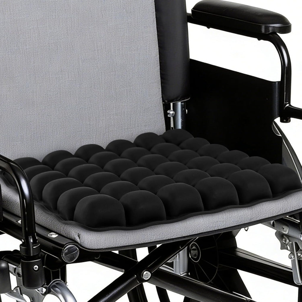 Inflatable Seat Cushion for Office, Travel, Car & Wheelchair - Inflating Air Cushion Seat, Portable Comfort Seat Cushions for Airplane, Stadium, Chair - Ergonomic Support for Long Sitting (Black)