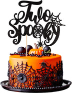 1 PCS Two Spooky Cake Topper Glitter Spider Web Halloween 2nd Birthday Cake Pick Baby Shower Cake Decoration for Halloween Spooky Two Second Birthday Party Cake Decorations Supplies