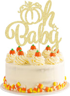 Gyufise 1Pc Pumpkin Oh Baby Cake Topper Glitter Fall Theme Pumpkin Baby Shower Cake Pick Decorations for Baby Shower Kids Birthday Thanksgiving Party Supplies Gold