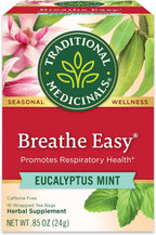Traditional Medicinals Tea, Breathe Easy with Eucalyptus Mint, Promotes Respiratory Health, Kosher, Non-GMO, Caffeine-Free, Compostable - 16 Tea Bags (Pack of 1)