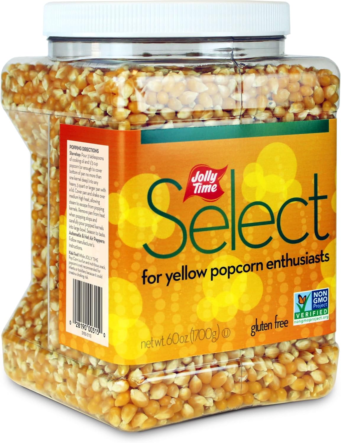 Jolly Time Popcorn Kernels, Gourmet Popping Corn for Air Popper Machine or Stovetop, Select Yellow Pop Corn, 60 Ounce Jug (Pack of 1)