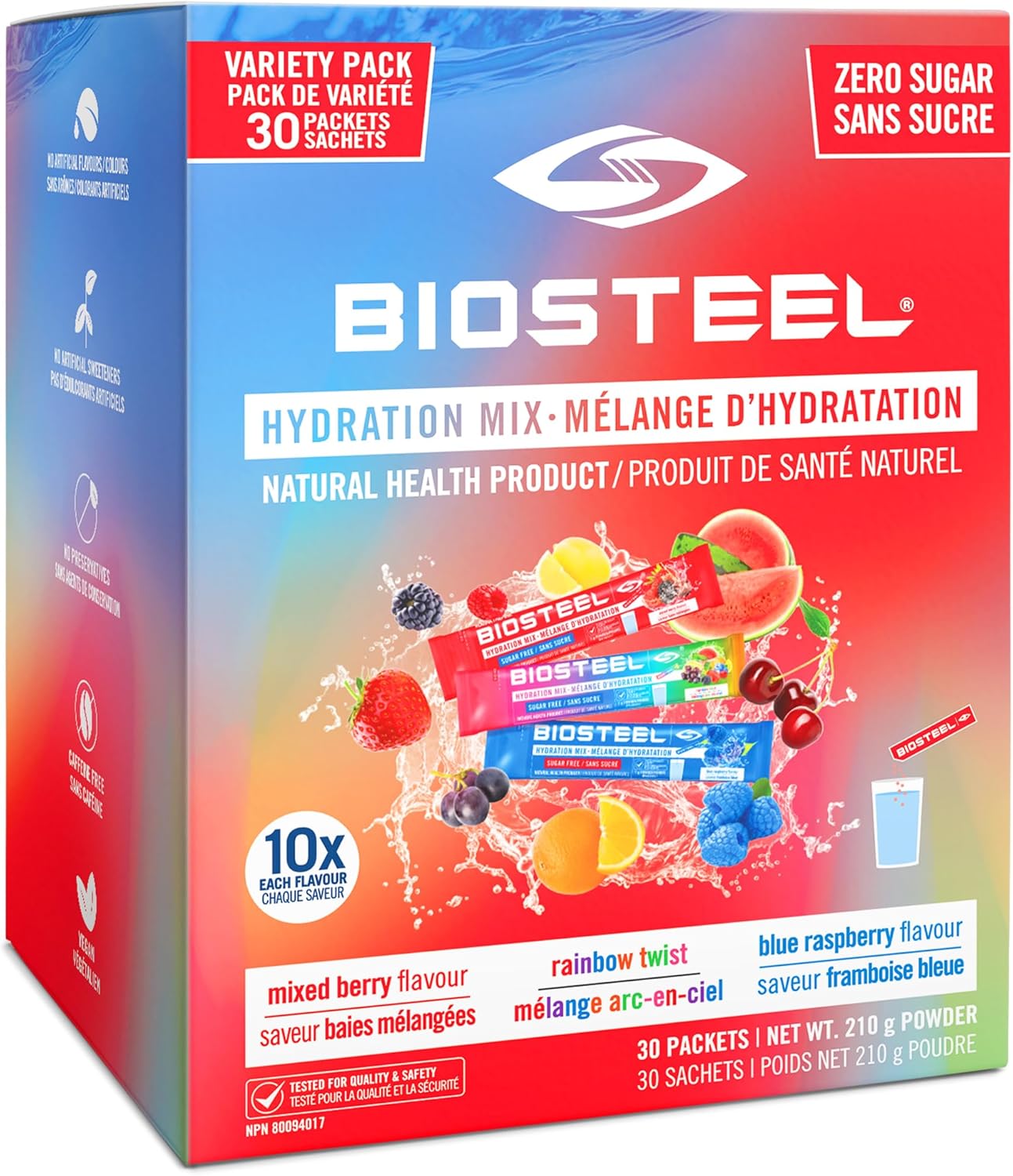 BioSteel Electrolytes Powder Variety Pack - 30 Hydration Packets with Essential Element Electrolytes, 3 Flavors: Rainbow Twist, Blue Raspberry, Mixed Berry Electrolytes Powder Packets
