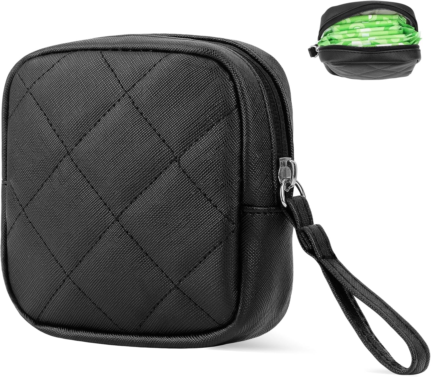 Likesing Sanitary Pad Storage Bag, Leather Period Bags for Teen Girls, Portable Tampon Menstrual Cup Pouch Nursing Pad Holder Purse, Sanitary Pouch for Feminine Products 1 Pack(Black)