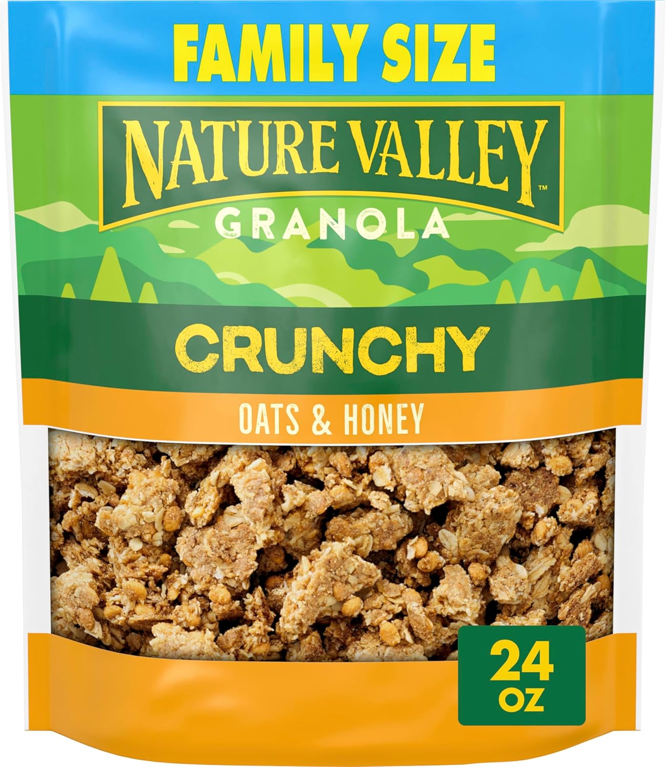 Nature Valley Crunchy Granola, Oats and Honey, Resealable Snack Pouch, Family Size, 24 oz
