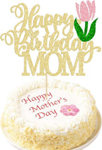 Ephlyn 1Pc Happy Birthday Mom Cake Topper Glitter Best Mom Ever Cake Picks Happy Mother's Day Cake Decoration for Happy Mother's Day Birthday Party Cake Decorations Supplies Gold