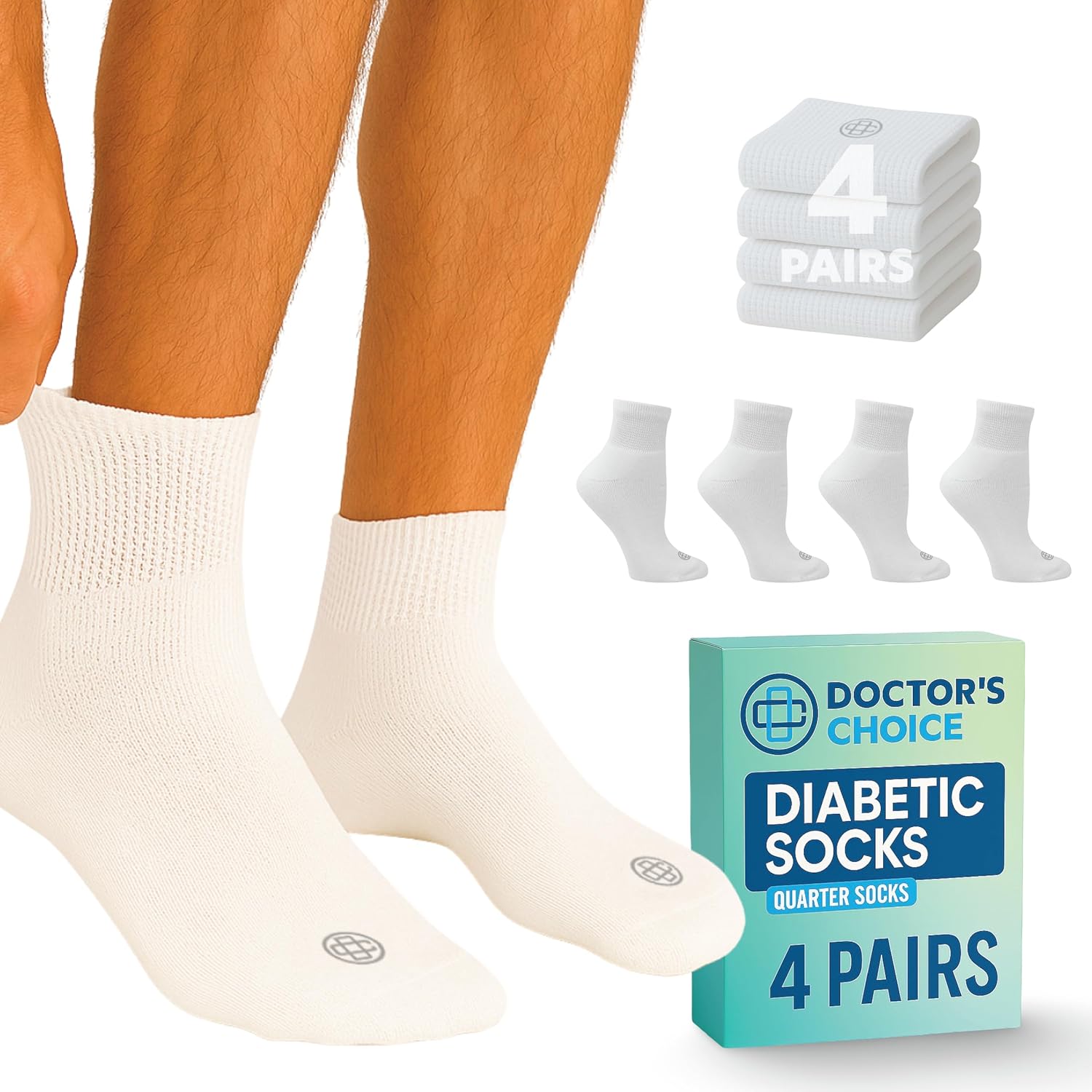 Doctor's Choice Diabetic Socks for Men, Seamless Socks with Non Binding Top, 4 Pairs, Large 9-12 & X-Large 13-15
