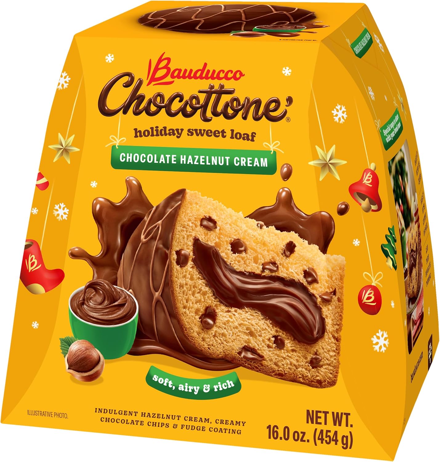 Bauducco Chocottone Hazelnut Cream - Moist & Fresh Cake, Traditional Italian Recipe with Fudge Topping, Filled with Hazelnut Cream and Chocolate Chips, 16.0 oz (Pack of 1)