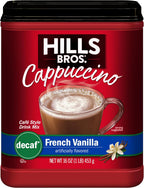 Hills Bros. Cappuccino Mix – Rich, Frothy Coffeehouse-Tasting Instant Drink Mix – Quick and Easy Preparation – Perfect for Hot & Iced Drinks & Creaming Coffee – Decaf French Vanilla, 1 Pack of 16oz