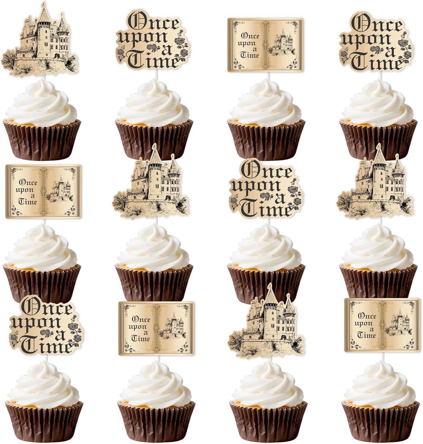 Kreatwow Once Upon A Time Birthday Decorations Vintage Fairytale Book Cupcake Topper Once Upon A Time Party Decoration Castle Opening Magic Book Party Romantic Story Decor for Girls Princess Birthday