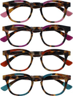 OPULIZE AVA Reading glasses for Women Men,Scratch Resistant Round frame with Spring Hinges, Mixed - Brown With Pink Purple Red Turquoise +1.5 (Pack of 4)
