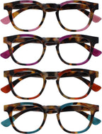 OPULIZE AVA Reading glasses for Women Men,Scratch Resistant Round frame with Spring Hinges, Mixed - Brown With Pink Purple Red Turquoise +1 (Pack of 4)
