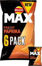 Walkers Max Punchy Paprika Crisps, 6x27g