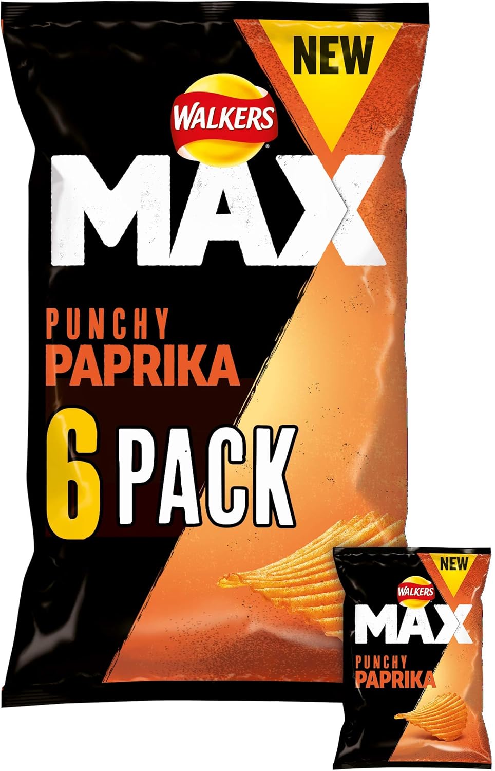 Walkers Max Punchy Paprika Crisps, 6x27g