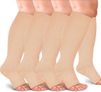 4 Pairs Open Toe Plus Size Compression Socks for Women and Men Wide Calf Extra Large for Circulation Support