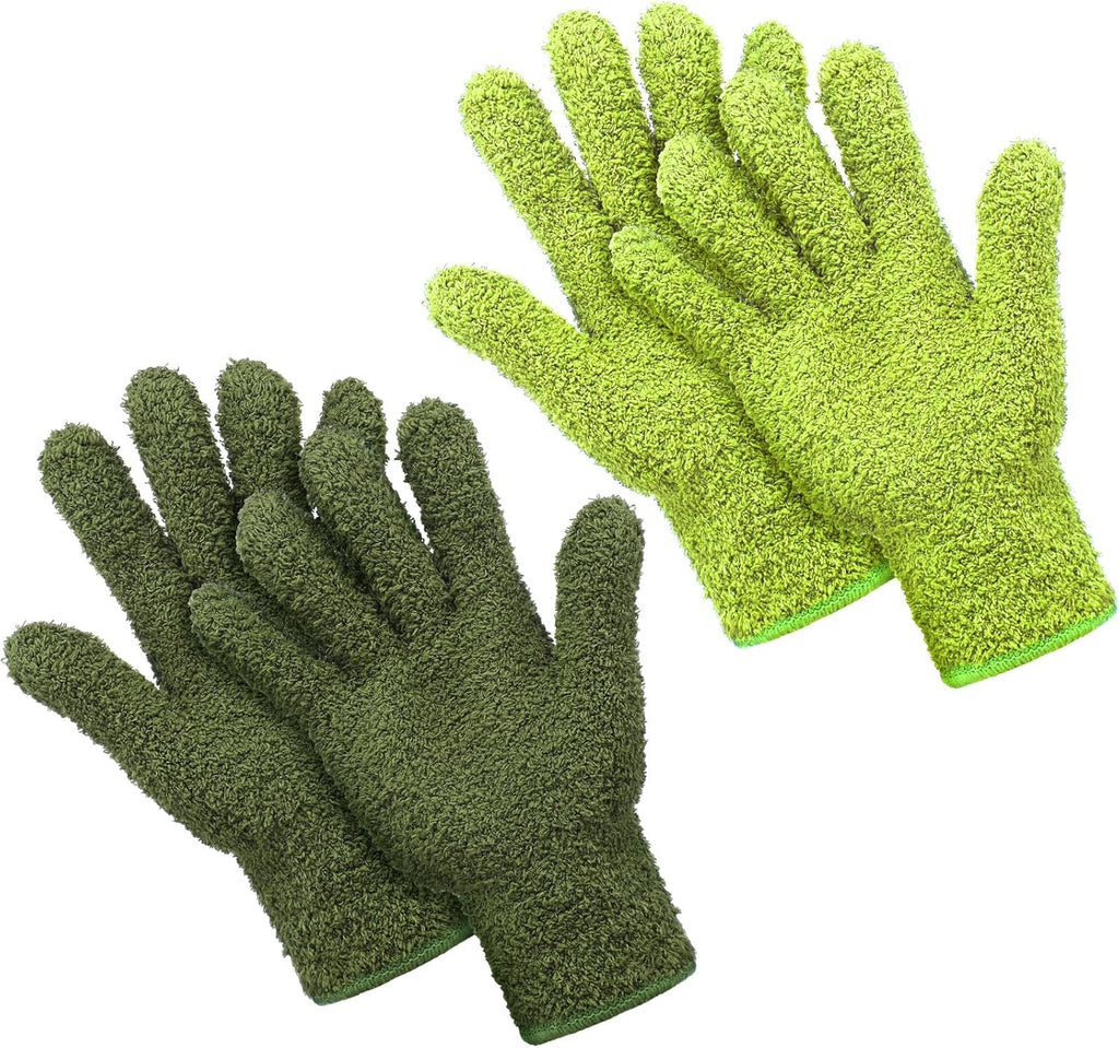 Patelai 2 Pairs Microfiber Gloves for Plants Dusting Cleaning Glove Mittens House Cars Blinds Dusting(Olive Drab, Grass Green,Large)