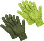 Patelai 2 Pairs Microfiber Gloves for Plants Dusting Cleaning Glove Mittens House Cars Blinds Dusting(Olive Drab, Grass Green,Large)