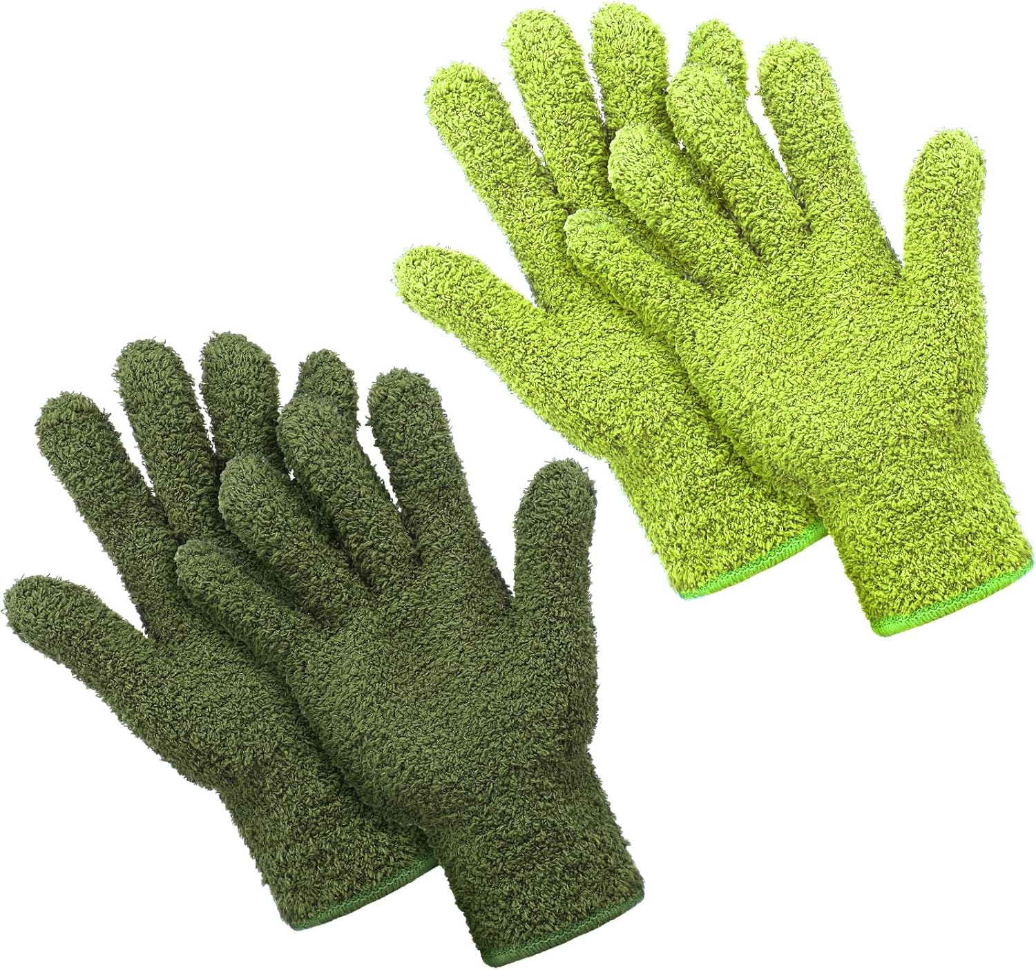 Patelai 2 Pairs Microfiber Gloves for Plants Dusting Cleaning Glove Mittens House Cars Blinds Dusting(Olive Drab, Grass Green,Large)