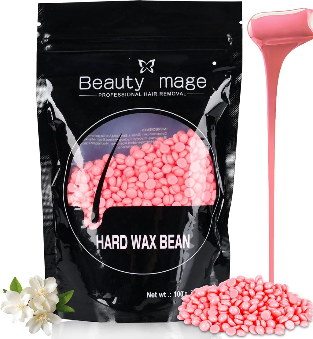 Hard Wax Beans - Chamomile Formula for Sensitive Skin, Hair Removal at Home, Brazilian Bikini, Facial, Legs, Underarms Wax Refill for Women & Men (3.54oz, ROSE)
