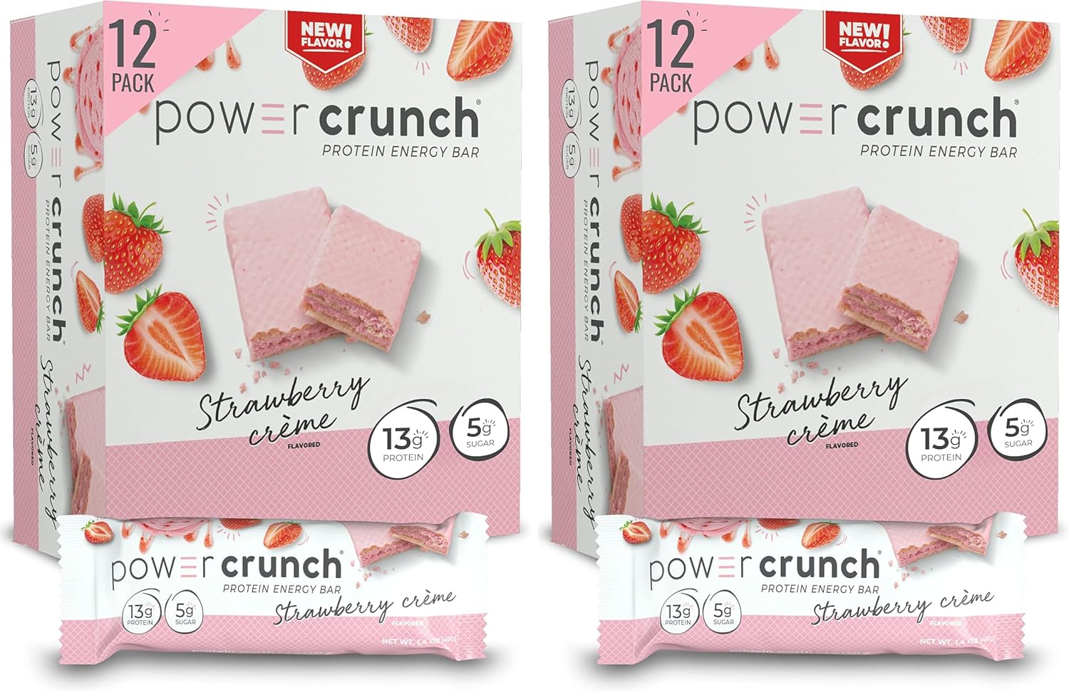 Power Crunch Protein Wafer Bars, High Protein Snacks with Delicious Taste, Strawberry Crème, 1.4 Ounce (12 Count) (Pack of 2)