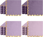 100 Pack Scalloped Cocktail Napkins with Gold Foil Accents Beverage Napkins Scalloped Disposable Paper for Wedding Shower Baby Dinner Birthday Party Supplies 5 x 5''(Purple)