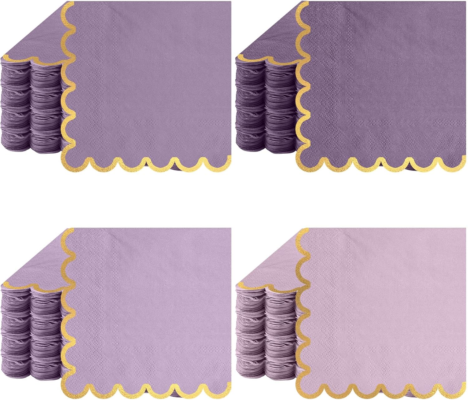 100 Pack Scalloped Cocktail Napkins with Gold Foil Accents Beverage Napkins Scalloped Disposable Paper for Wedding Shower Baby Dinner Birthday Party Supplies 5 x 5''(Purple)