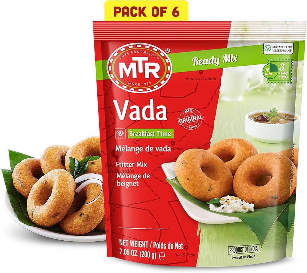 MTR Instant Vada Mix - Ready to Cook Authentic Indian Breakfast, Lunch, Dinner or Snack Meal - No Added Preservatives - A Quick & Easy Recipe Suitable for Vegetarians - (200g, Pack of 6)