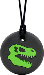 Dino Skull Sensory Chew Necklace for Adults or Kids - Chewy Fidget Stim Toy Jewelry for Boys and Girls (Green)