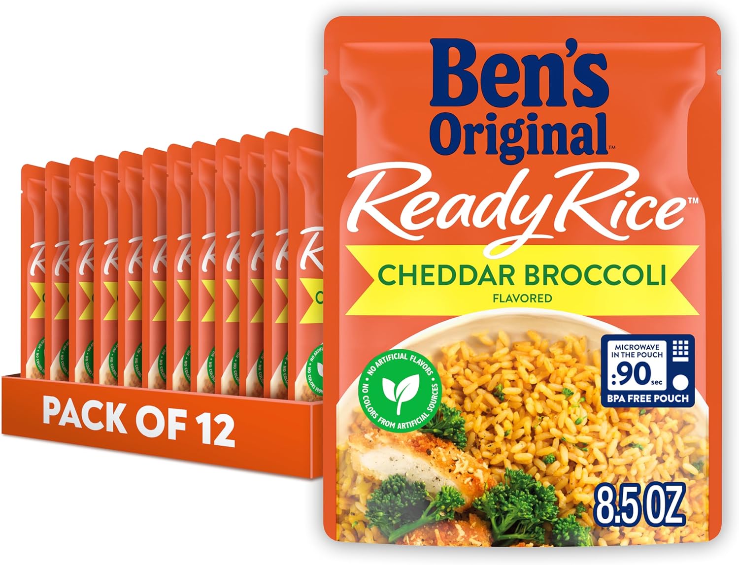 Ben's Original Flavored Ready Rice, Cheddar Broccoli, Microwave Rice for an Easy Lunch, Suitable for Vegetarians - 8.5 oz Pouch (Pack of 12)